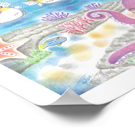 Octopus Egelvis Zingende Peuter Kunst Poster (Hoek)