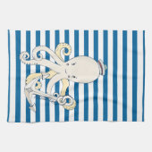 Octopus en Anchor Blue en White Stripe Towel Theedoek (Horizontaal)