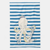 Octopus en Anchor Blue en White Stripe Towel Theedoek (Verticaal)