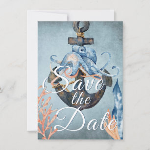 Octopus en Anchor Nautical Beach Wedding Save The Date