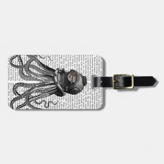 Octopus en duikhelm bagagelabel (Voorkant horizontaal)