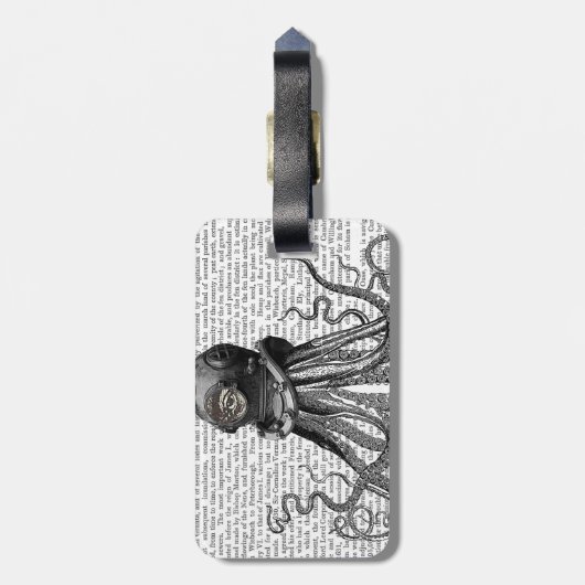 Octopus en duikhelm bagagelabel (Achterkant verticaal)