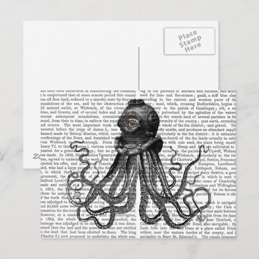 Octopus en duikhelm briefkaart (Voorkant / Achterkant)