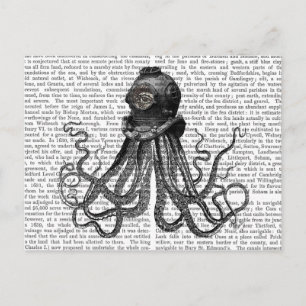 Octopus en duikhelm briefkaart