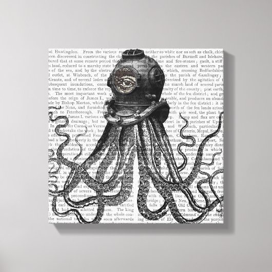 Octopus en duikhelm canvas afdruk (Voorkant)