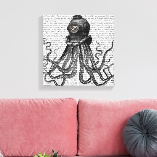 Octopus en duikhelm canvas afdruk (Insitu (Woonkamer))