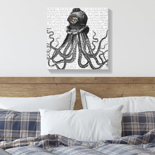 Octopus en duikhelm canvas afdruk (Insitu (Slaapkamer))