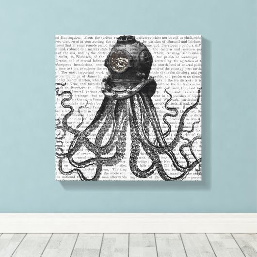 Octopus en duikhelm canvas afdruk (Insitu (Houten vloer))