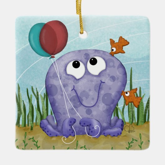 Octopus en Fishy Kisses Keramisch Ornament (Voorkant)