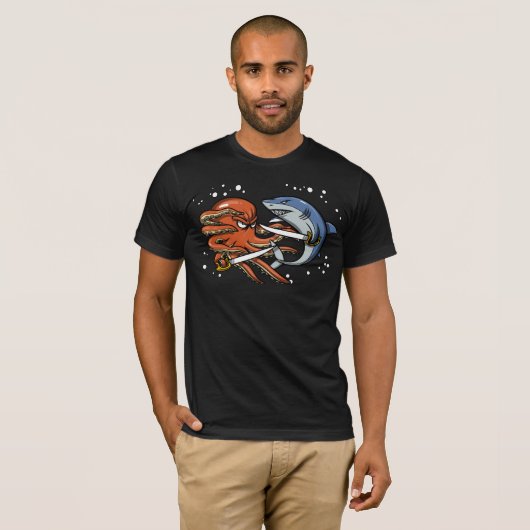 Octopus en haai Pirate Funny Ocean Animals T-shirt (Voorkant volledig)
