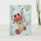 Octopus en kerststaart feestdagen kaart (Voorkant)