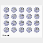 octopus en kompas Paars Ronde Sticker (Vel)