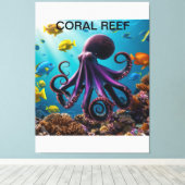 Octopus en koraalrif harmonie canvas afdruk (Insitu (Houten vloer))