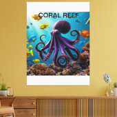 Octopus en koraalrif harmonie canvas afdruk (Insitu (Woonkamer))
