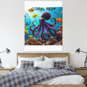 Octopus en koraalrif harmonie canvas afdruk (Insitu (Slaapkamer))