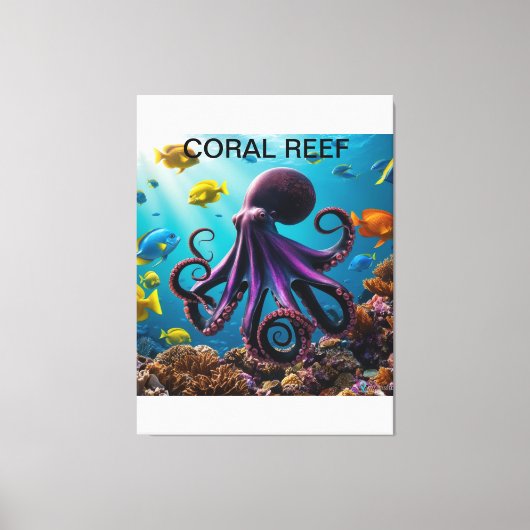 Octopus en koraalrif harmonie canvas afdruk (Voorkant)