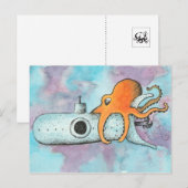Octopus en onderzeeër briefkaart (Voorkant / Achterkant)