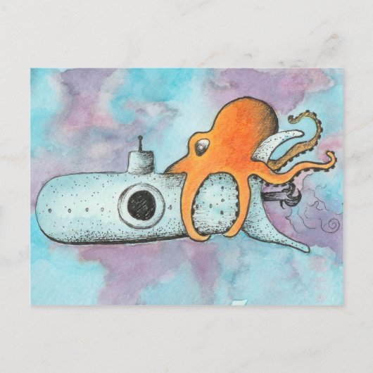 Octopus en onderzeeër briefkaart (Voorkant)