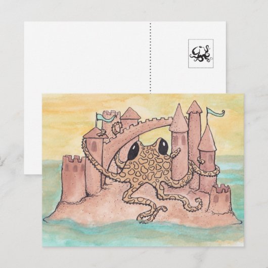 Octopus en Sandcastle Briefkaart (Voorkant / Achterkant)