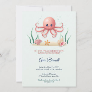 Octopus en schelpen Oceaan baby shower uitnodiging