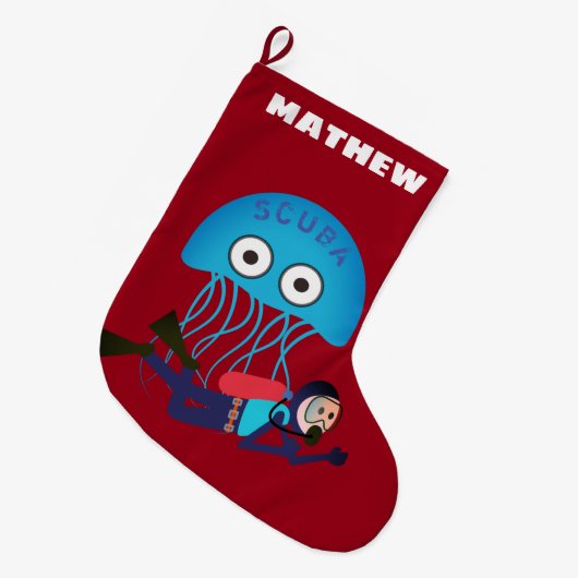 OCTOPUS EN SCUBA DIVER, PERSOONLIJKE DIVERS GROTE KERSTSOK (Voorkant (Hangend))