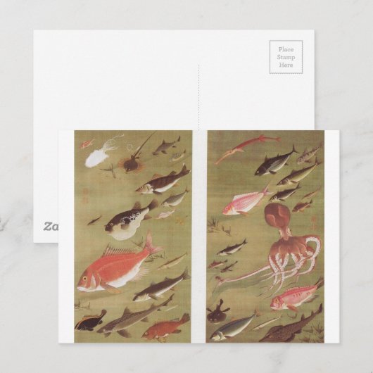Octopus en vis van Ito Jakuchu Briefkaart (Voorkant / Achterkant)