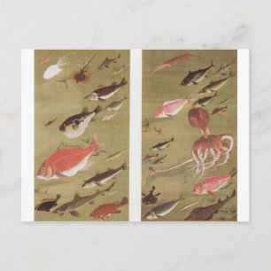Octopus en vis van Ito Jakuchu Briefkaart