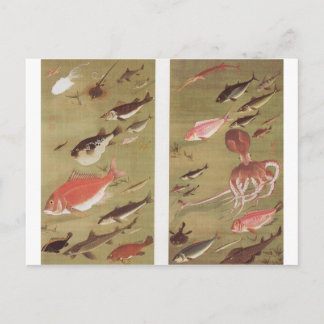 Octopus en vis van Ito Jakuchu Briefkaart