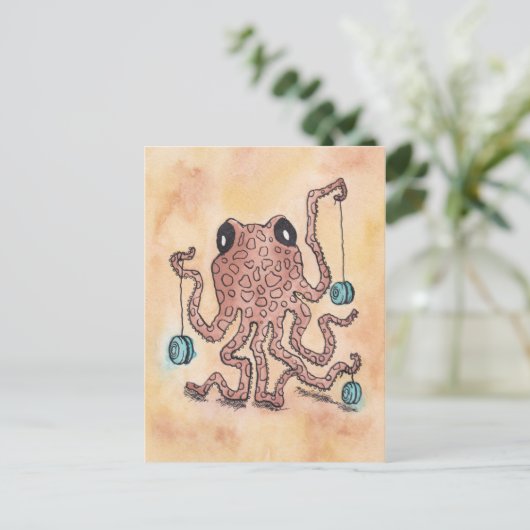 Octopus en Yo-Yo Briefkaart (Staand voorkant)