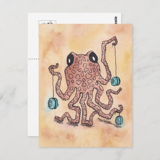 Octopus en Yo-Yo Briefkaart (Voorkant / Achterkant)
