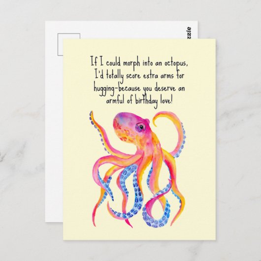 Octopus Extra Armen Om Te Knuffelen Grappige Verja Briefkaart (Voorkant / Achterkant)