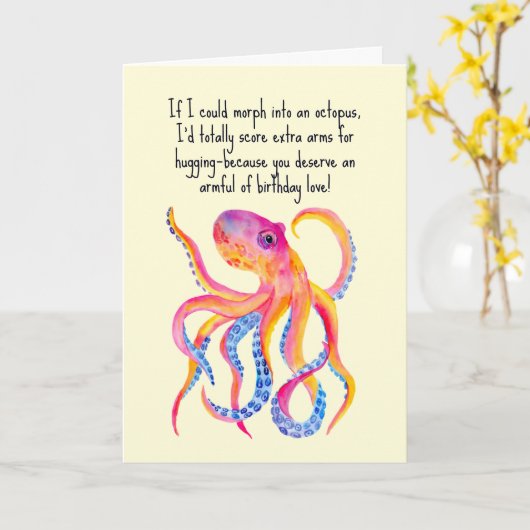 Octopus extra armen voor knuffelen Whimsy verjaard Kaart (Gele Bloem)
