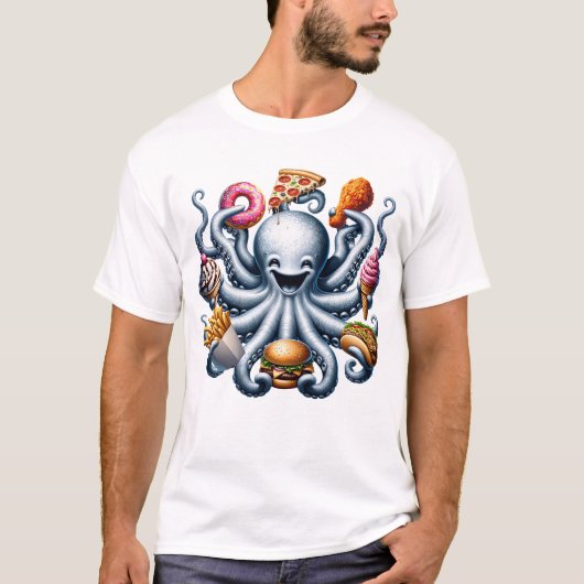 Octopus Fast Food Ice Cream Donut Friet T-shirt (Voorkant)