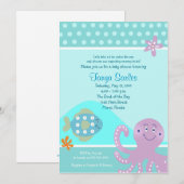 Octopus & Fish 5x7 Baby shower Uitnodiging (Voorkant / Achterkant)
