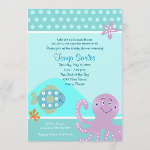 Octopus & Fish 5x7 Baby shower Uitnodiging