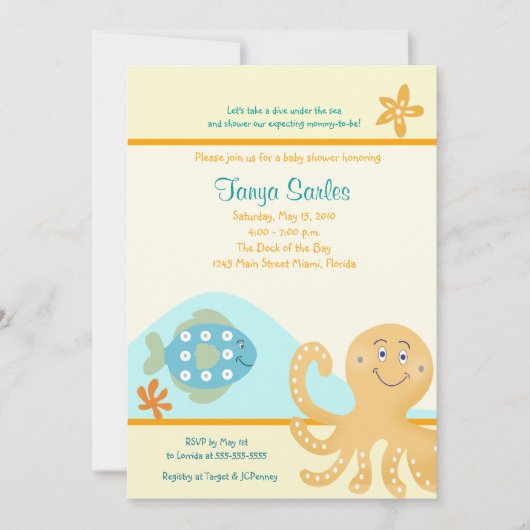 Octopus & Fish 5x7 Baby shower Uitnodiging (Voorkant)