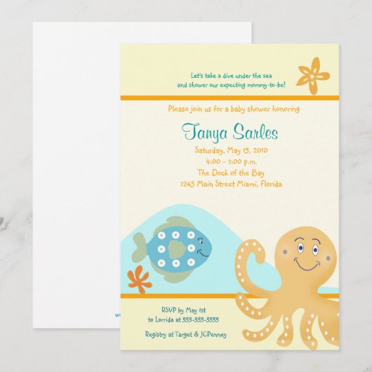 Octopus & Fish 5x7 Baby shower Uitnodiging (Voorkant / Achterkant)