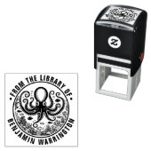 Octopus Fish Seashells Coral Library Boeknaam Zelfinktende Stempel (In situ)