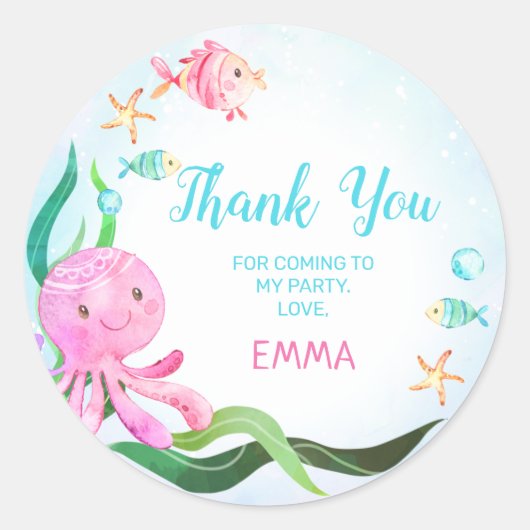 Octopus Fish under the Zee Birthday Sticker (Voorkant)