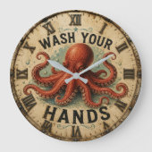 Octopus Funny Coastal Nautical Beach House Grote Klok (Voorkant)