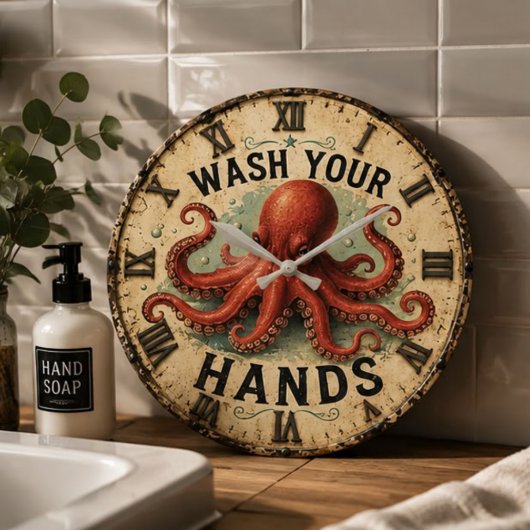 Octopus Funny Coastal Nautical Beach House Grote Klok