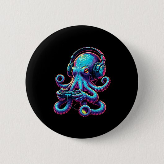 Octopus Gaming Animal Video Games Funny Octopus Ronde Button 5,7 Cm (Voorkant)