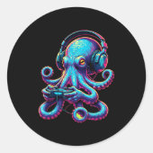 Octopus Gaming Animal Video Games Funny Octopus  Ronde Sticker (Voorkant)