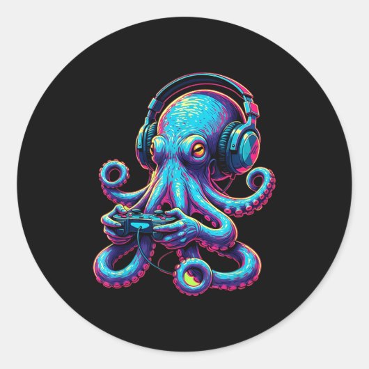 Octopus Gaming Animal Video Games Funny Octopus  Ronde Sticker (Voorkant)