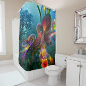 Octopus Garden Colorful Tropical Blue Undersea Douchegordijn (In situ)