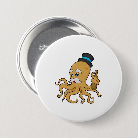 Octopus Gentleman Pet Ronde Button 7,6 Cm (Voorkant /achterkant)