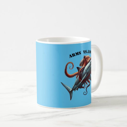 Octopus gewikkeld rond een grote witte haai URM Koffiemok (Voorkant rechts)