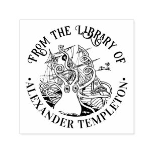 Octopus gewikkeld rond schip #2 Bibliotheek Boekna Zelfinktende Stempel