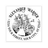 Octopus Gewikkeld Rond Schip #2 Naam Retouradres Zelfinktende Stempel (Design)