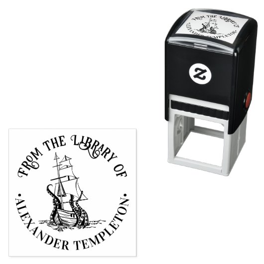 Octopus Gewikkeld Rondom Scheepsbibliotheek Boekna Zelfinktende Stempel (In situ)